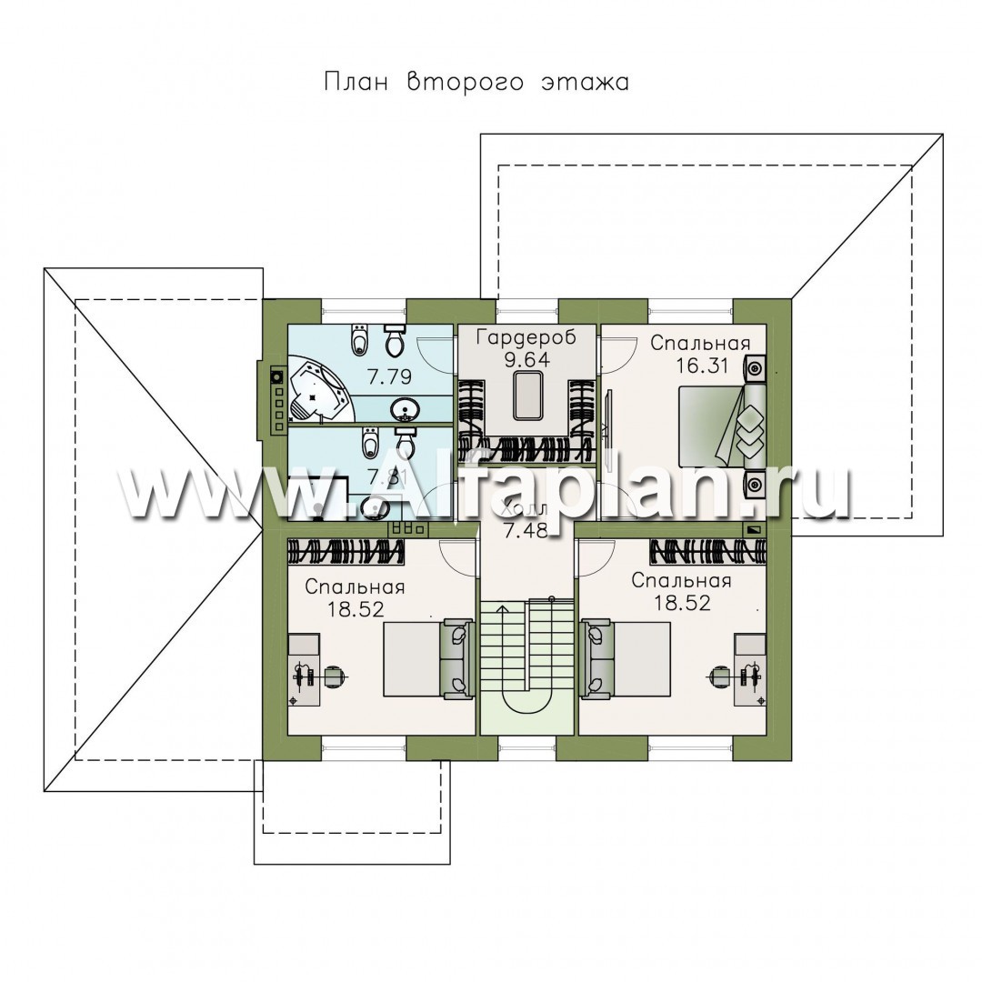 Проекты домов Альфаплан - «Земляничная поляна» - двухэтажный коттедж с гаражом и верандой - план проекта №2