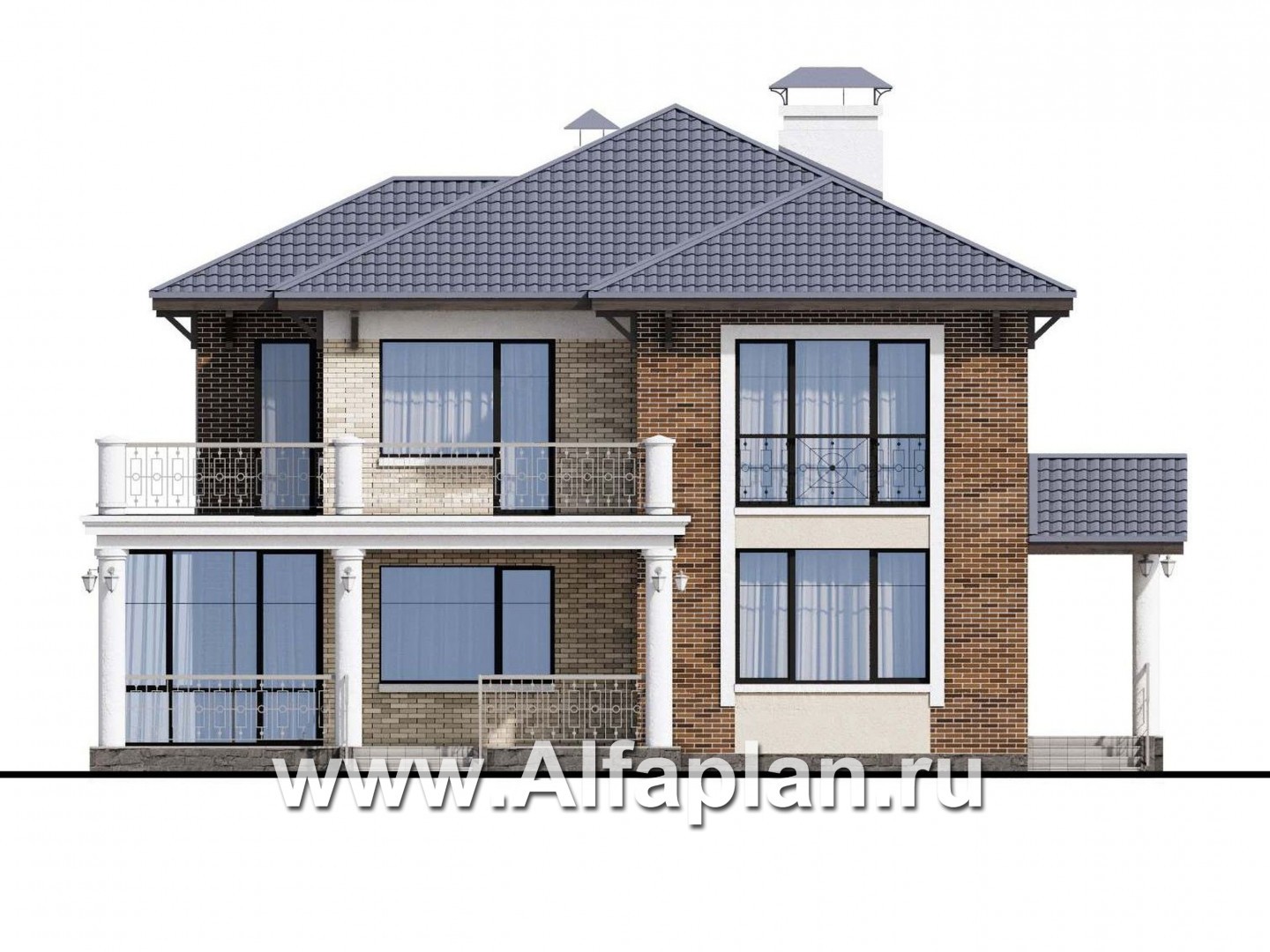 Проекты домов Альфаплан - «Эффект бабочки» - дом с красивой угловой террасой - изображение фасада №1
