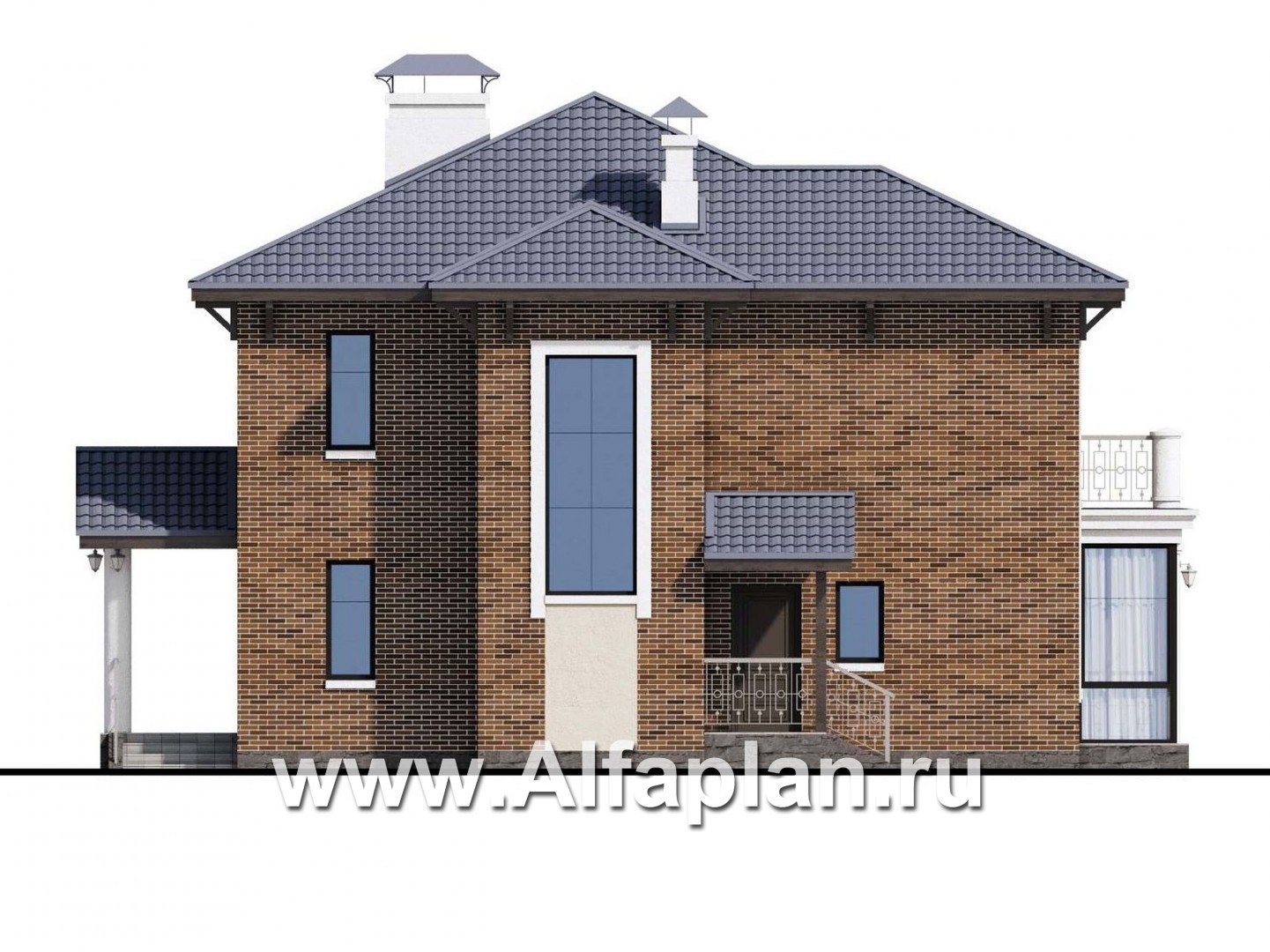 Проекты домов Альфаплан - «Эффект бабочки» - дом с красивой угловой террасой - изображение фасада №4