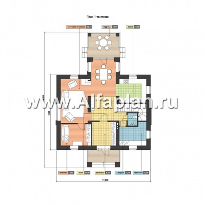 Проект дома с мансардой из газобетона, планировка 3 спальни,  в классическом стиле - превью план дома