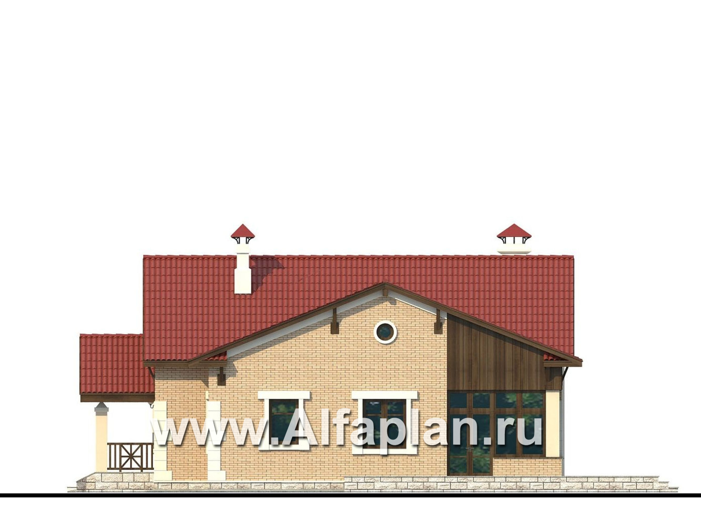 Проекты домов Альфаплан - «Поместье» - одноэтажный дом с удобной планировкой - изображение фасада №2