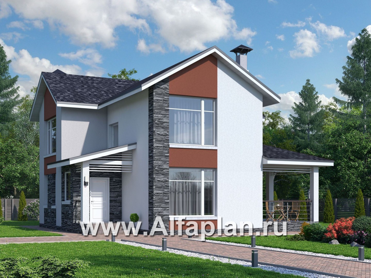 Проекты домов Альфаплан - Проект стильного компактного дома - основное изображение