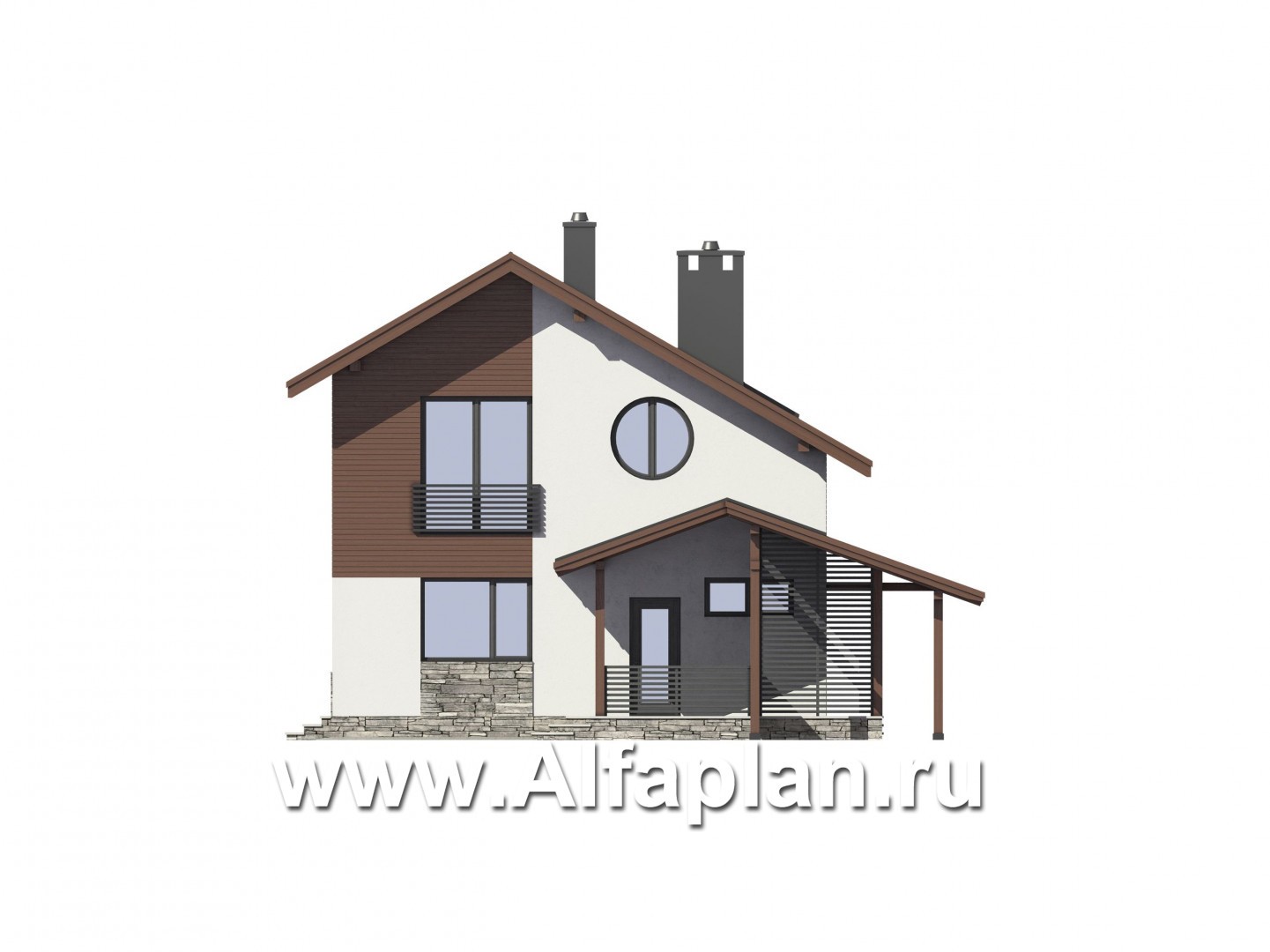 Проекты домов Альфаплан - Экономичный дом с навесом для машины - изображение фасада №1