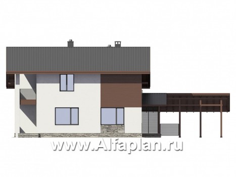 Проекты домов Альфаплан - Экономичный дом с навесом для машины - превью фасада №2