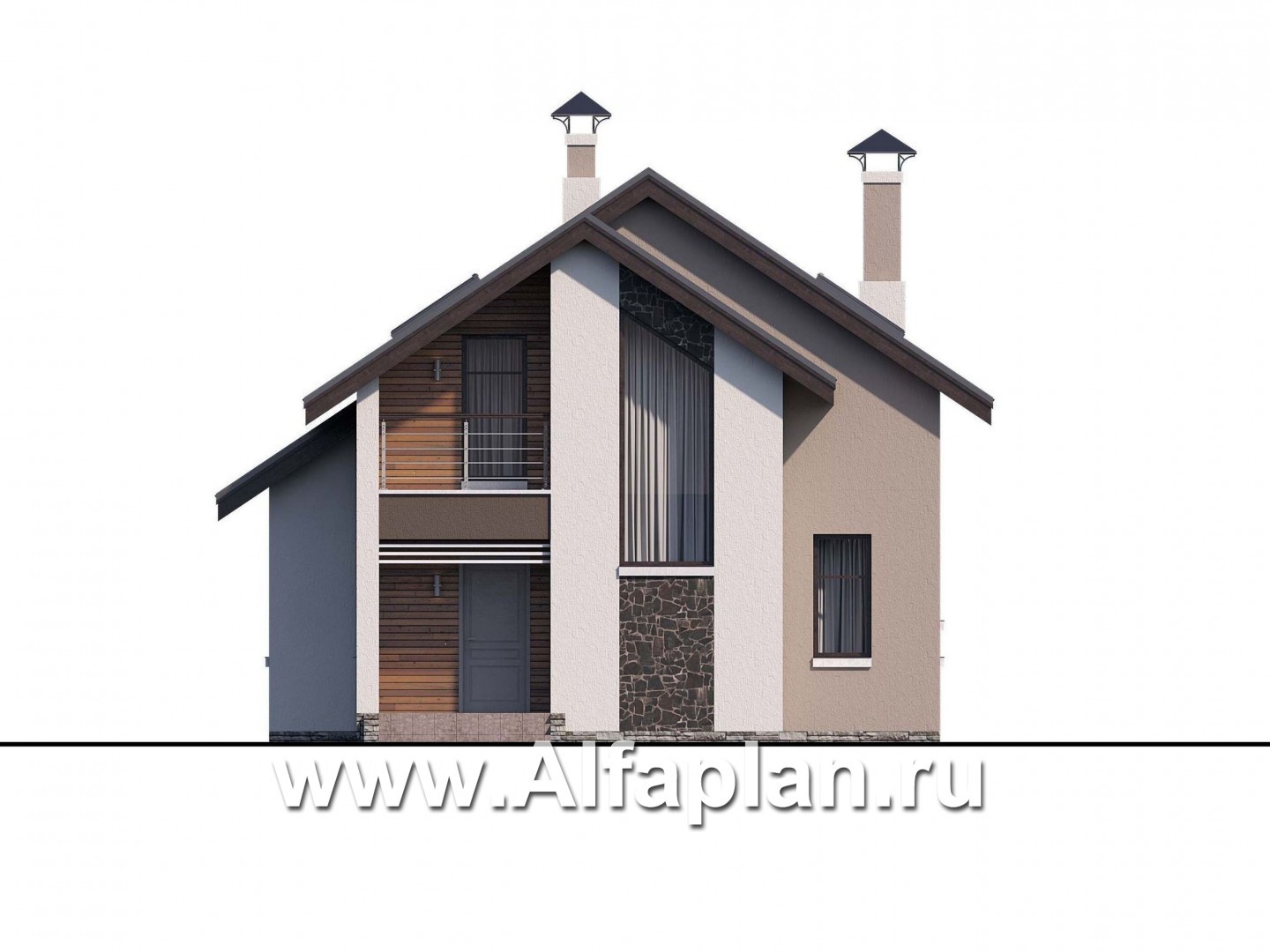 «Рациональ» - проект коттеджа с мансардой, с террасой и с балконом, с двускатной кровлей - фасад дома