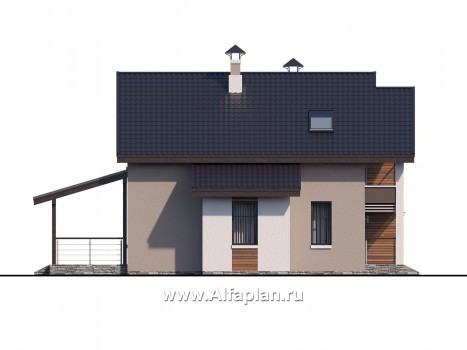 «Рациональ» - проект коттеджа с мансардой, с террасой и с балконом, с двускатной кровлей - превью фасада дома