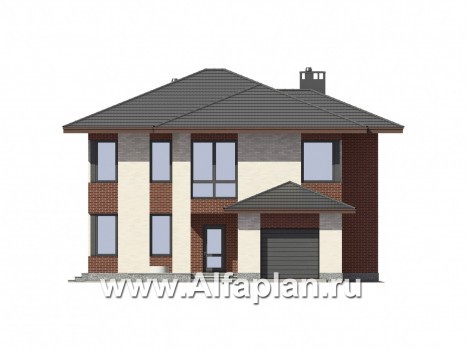 Проекты домов Альфаплан - Двухэтажный дом в современном стиле - превью фасада №1