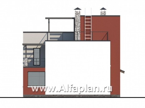 Проекты домов Альфаплан - «Виток спирали» -современный коттедж с «зеленой» плоской кровлей - превью фасада №2