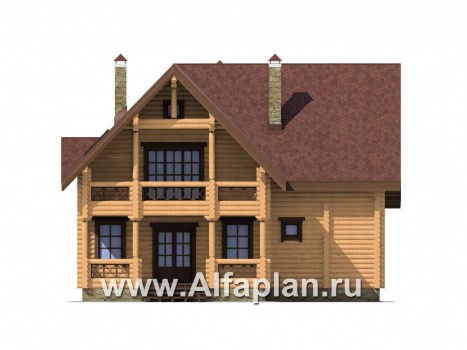 Проекты домов Альфаплан - Деревянный дом с верандой - превью фасада №1