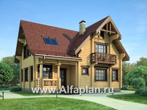 Проекты домов Альфаплан - Деревянный дом с верандой - превью основного изображения