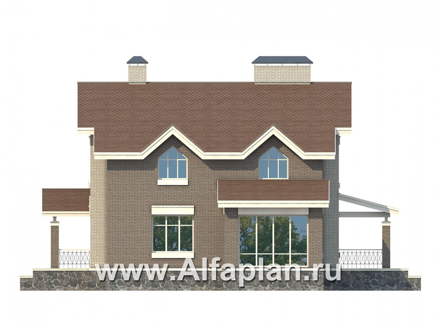Проекты домов Альфаплан - Ккирпичный особняк с цокольным этажом - изображение фасада №4