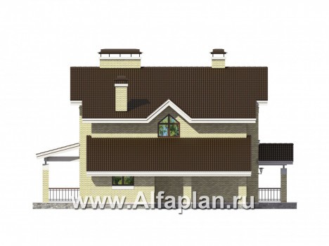 Проекты домов Альфаплан - Кирпичный коттедж с навесом для машины - превью фасада №3