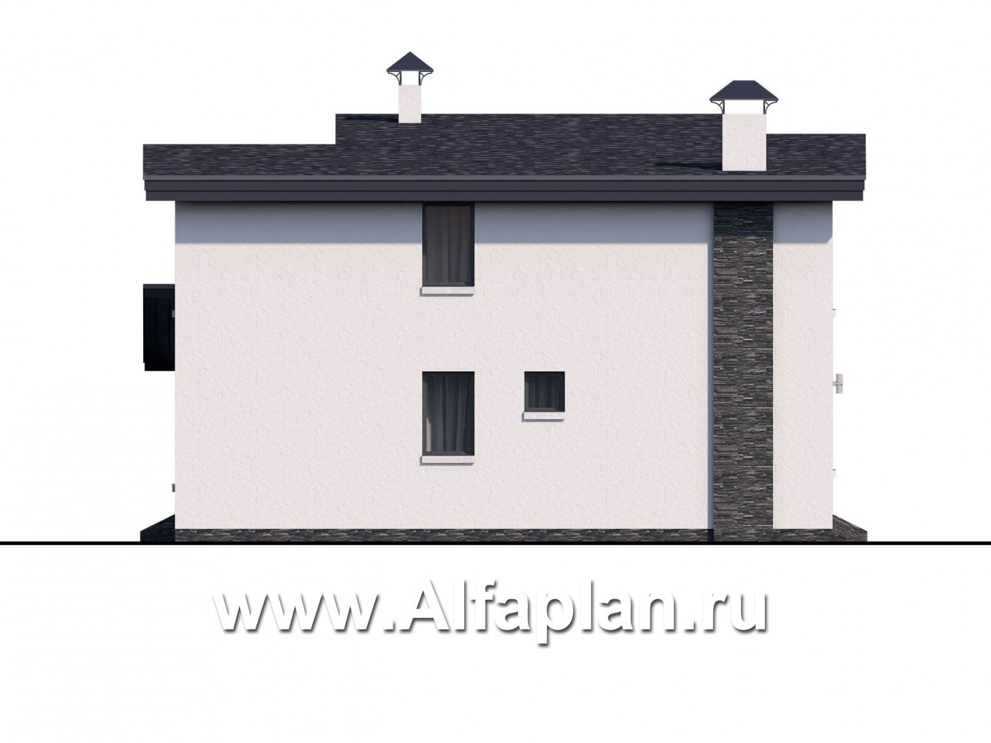 Проекты домов Альфаплан - "Модена" - проект двухэтажного дома из газобетона, с террасой, в стиле минимализм - изображение фасада №3