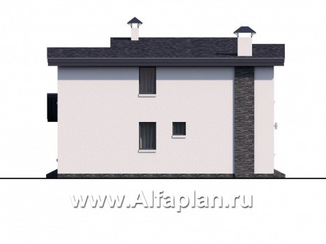 Проекты домов Альфаплан - "Модена" - проект двухэтажного дома из газобетона, с террасой, в стиле минимализм - превью фасада №3