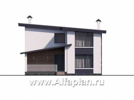Проекты домов Альфаплан - "Модена" - проект двухэтажного дома из газобетона, с террасой, в стиле минимализм - превью фасада №4
