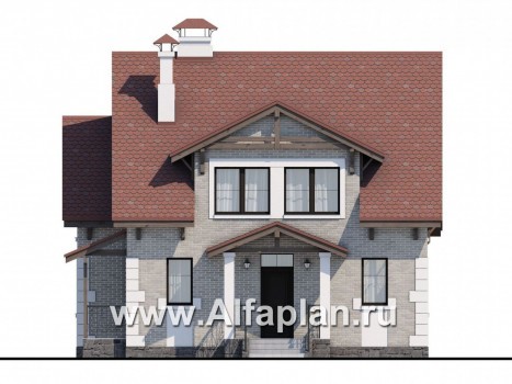 Проекты домов Альфаплан - Кирпичный дом «Боспор» с мансардой - превью фасада №1