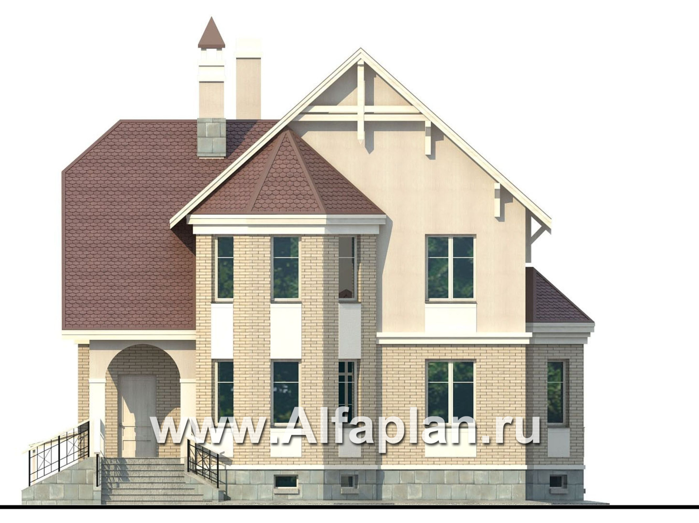 Проекты домов Альфаплан - «Успех Плюс» — удобный коттедж с цокольным этажом - изображение фасада №1