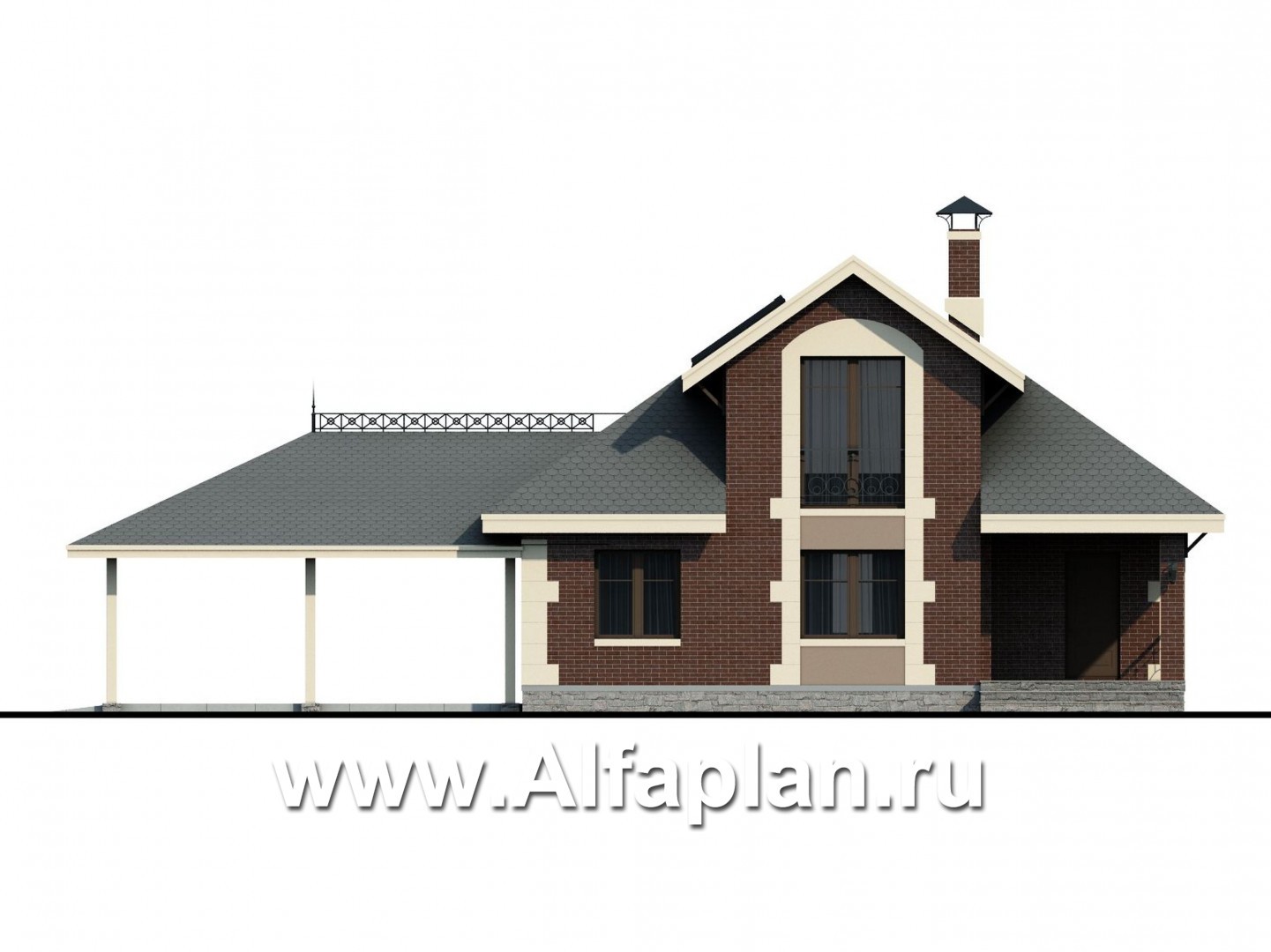 Проекты домов Альфаплан - Сауна с гостевой квартирой в мансарде и навесом на два автомобиля - изображение фасада №1