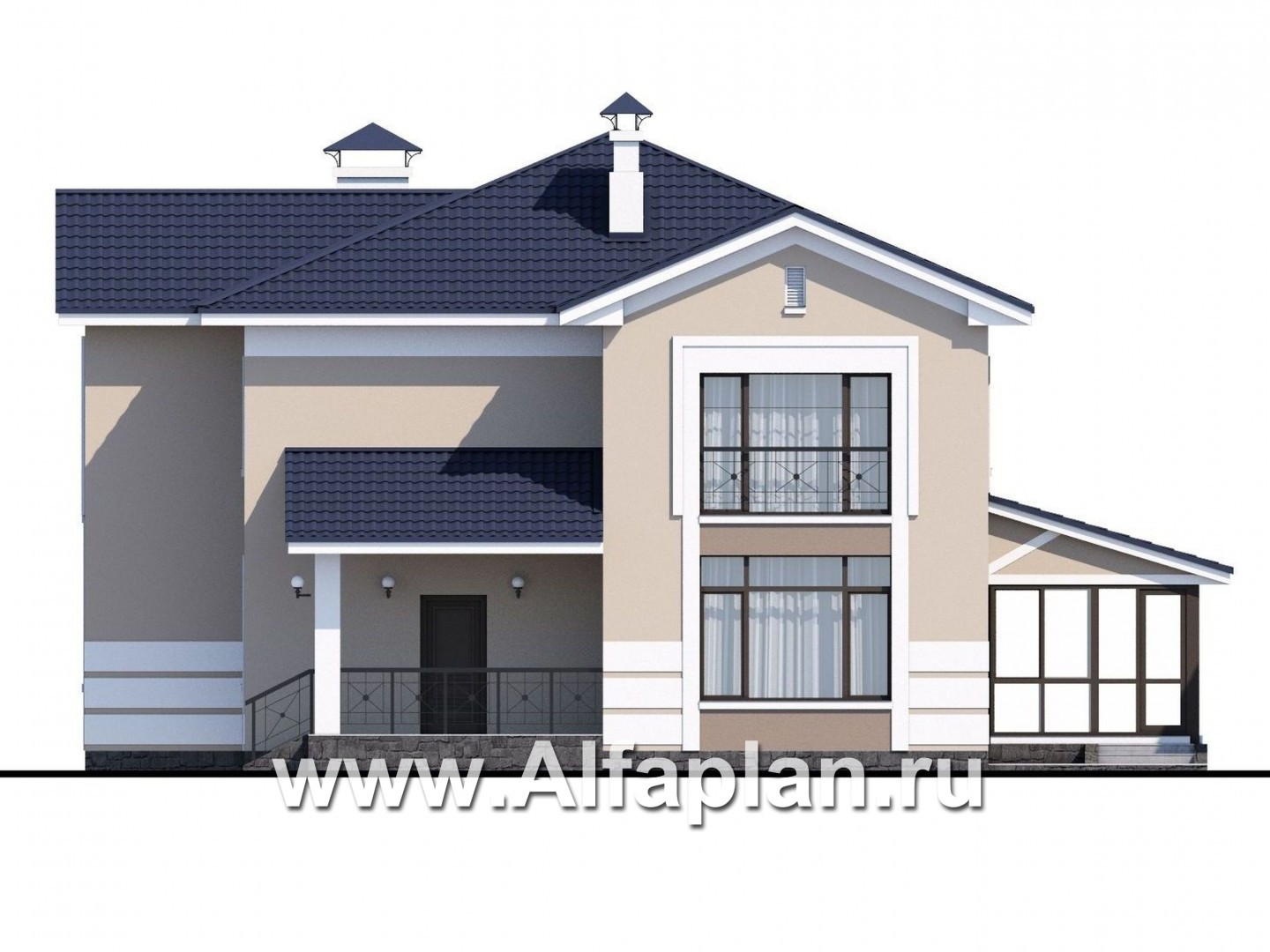 Проекты домов Альфаплан - «Диадема» - респектабельный коттедж в классическом стиле - изображение фасада №2