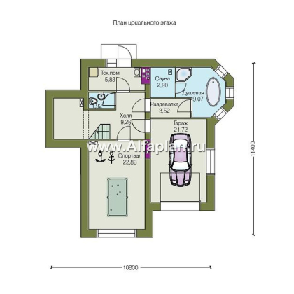 «Корвет» - проект трехэтажного дома, с гаражом на 1 авто и спортзалом в цоколе, с эркером - превью план дома