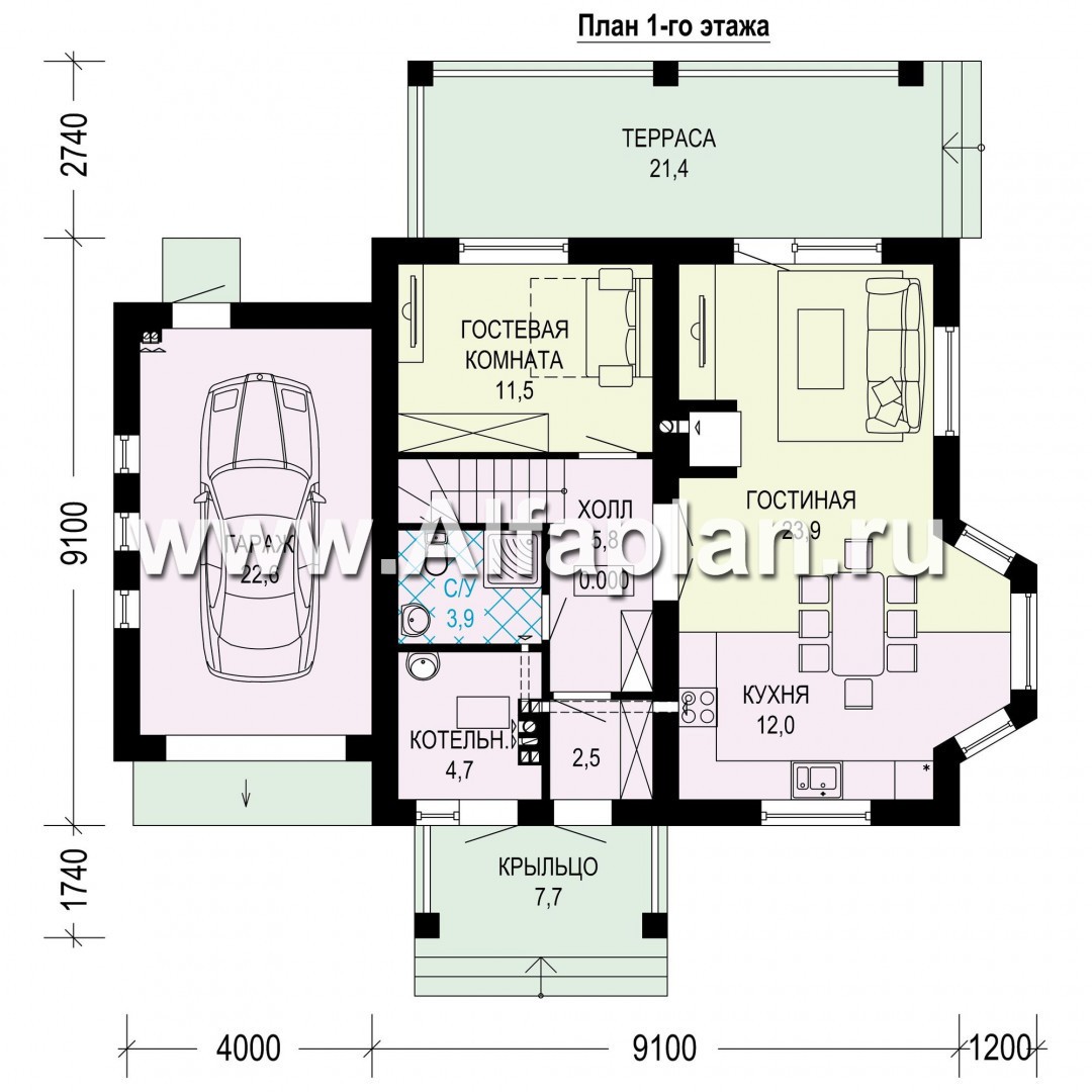Проекты домов Альфаплан - Компактный мансардный дом c гаражом из газобетона - изображение плана проекта №1