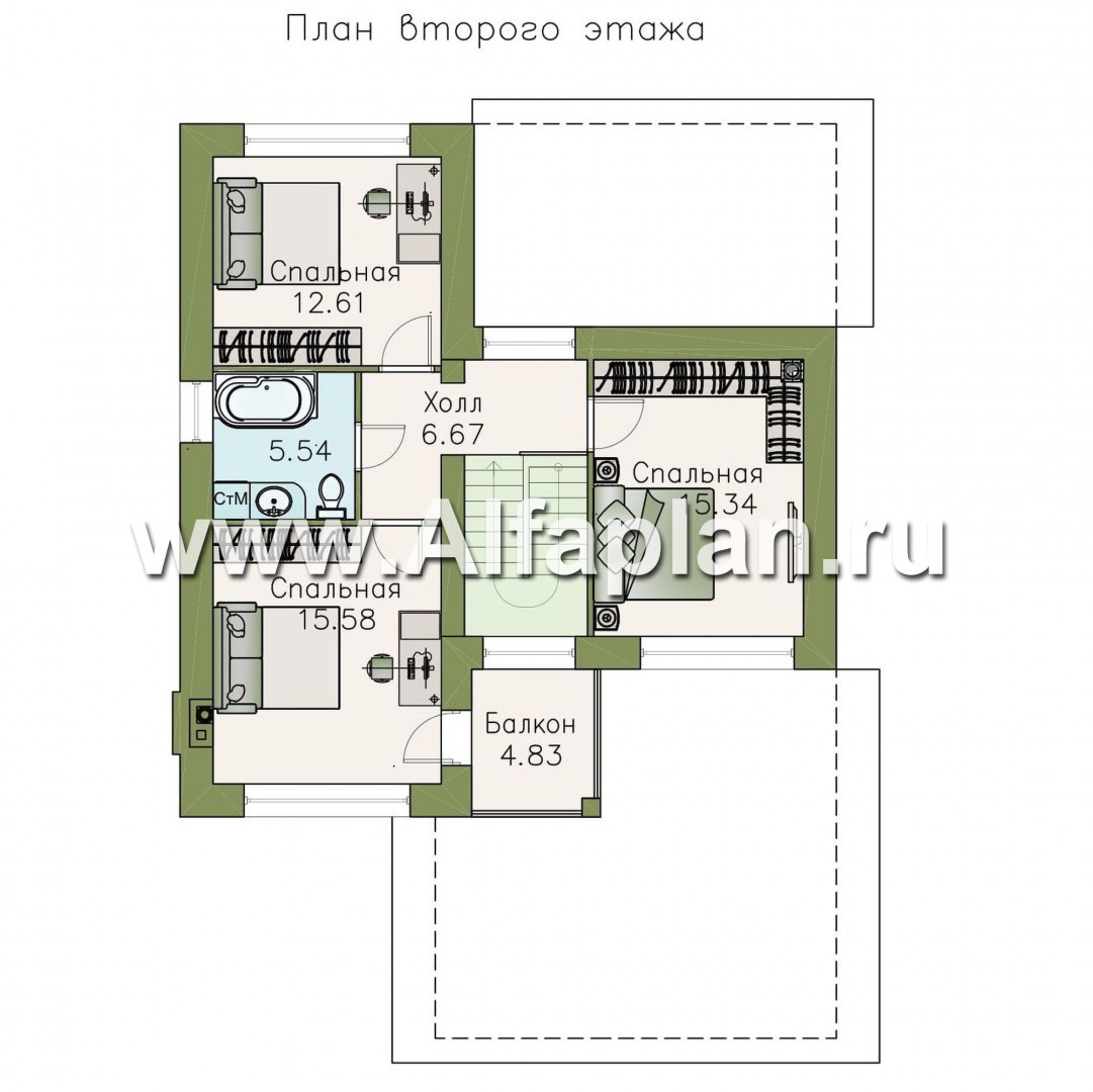 Проекты домов Альфаплан - "Модена" -стильный дом, односкатная крыша - изображение плана проекта №2