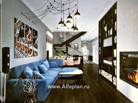 Проекты домов Альфаплан - «Эль-Ниньо» - проект дома с мансардой в скандинавском стиле, с террасой и навесом на 2 авто, для узкого участка - превью дополнительного изображения №2