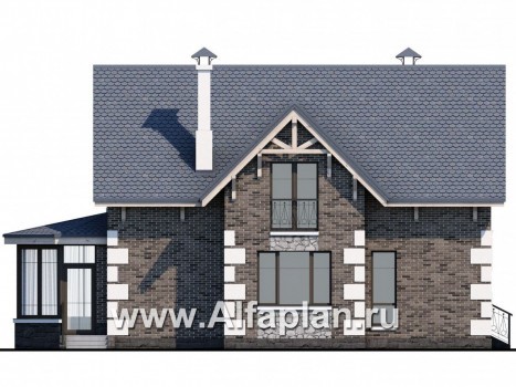 Проекты домов Альфаплан - «Малая Родина» - компактный дом с красивой верандой - превью фасада №2