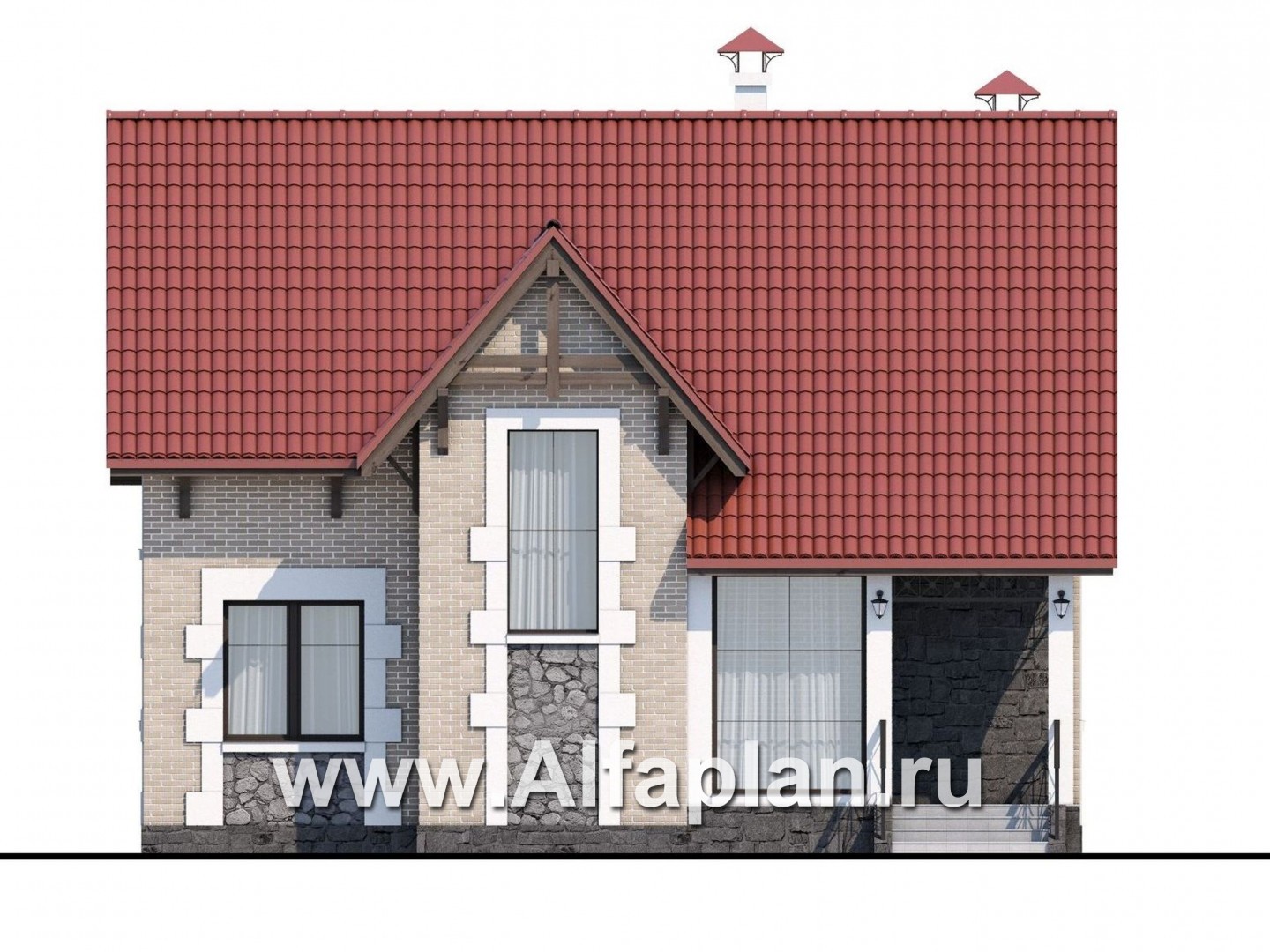 Проекты домов Альфаплан - Коттедж из кирпича «Высокая орбита» с современной планировкой - изображение фасада №1