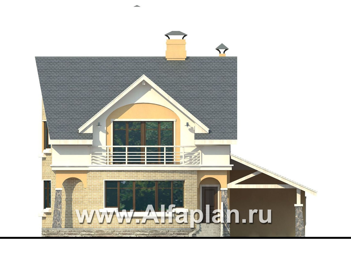 Проекты домов Альфаплан - Дом из газобетона «Боген» с полукруглой гостиной - изображение фасада №1