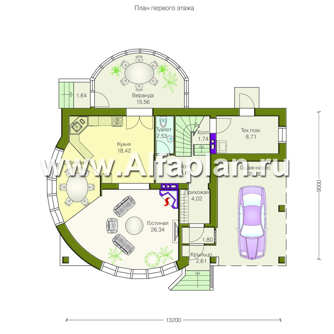 Проекты домов Альфаплан - Дом из газобетона «Боген» с полукруглой гостиной - изображение плана проекта №1