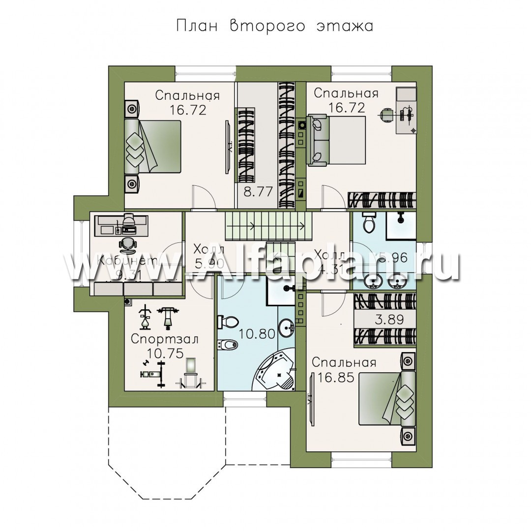 Проекты домов Альфаплан - «Корона» - коттедж с гаражом и красивым эркером - план проекта №2