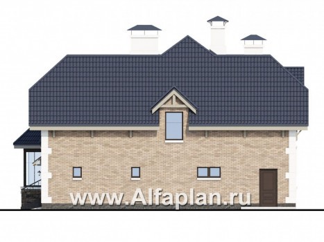 Проекты домов Альфаплан - «Корона» - коттедж с гаражом и красивым эркером - превью фасада №2