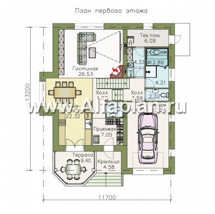 Проекты домов Альфаплан - «Корона» - коттедж с гаражом и красивым эркером - превью плана проекта №1
