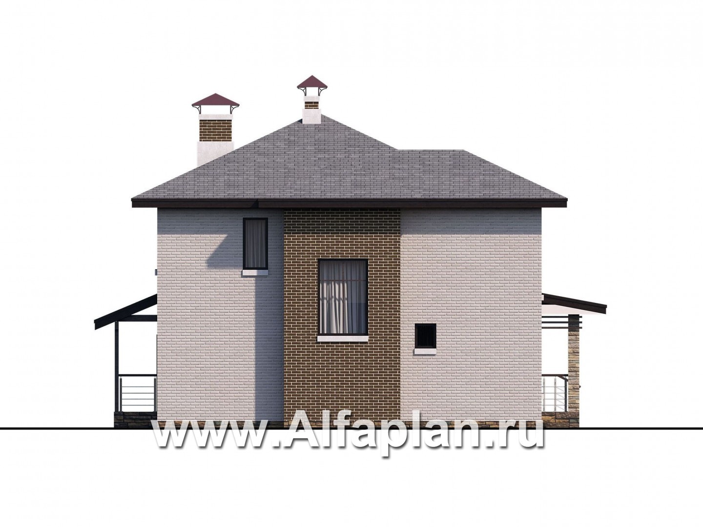 Проекты домов Альфаплан - «Квантум» - современный двухэтажный дом, планировка с террасой и сауной, для углового участка - изображение фасада №3