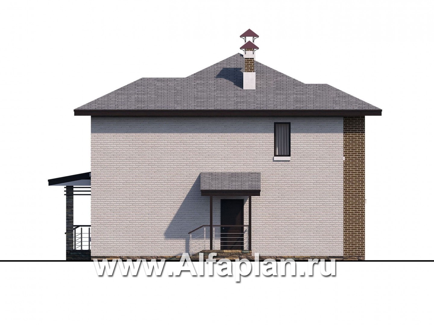 Проекты домов Альфаплан - «Квантум» - современный двухэтажный дом, планировка с террасой и сауной, для углового участка - изображение фасада №4