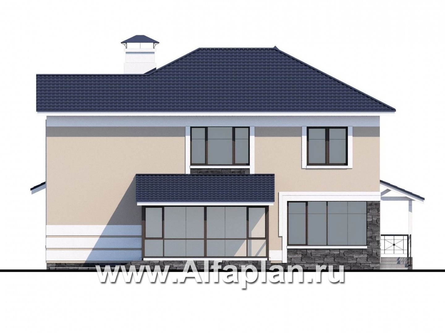 Проекты домов Альфаплан - «Диадема» - классический коттедж с изящным остекленным эркером - изображение фасада №4