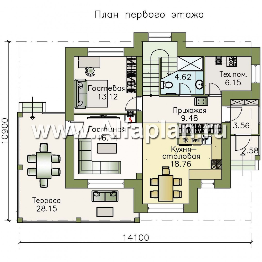 Проекты домов Альфаплан - «Стимул» - проект стильного двухэтажного дома - план проекта №1