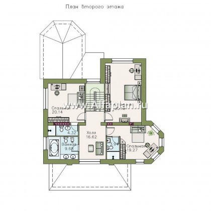 Проекты домов Альфаплан - «Львиное сердце» - загородный коттедж с просторной верандой - превью плана проекта №2