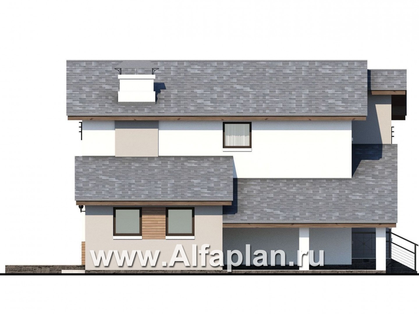 «Солнечный» - проект двухэтажного дома, навес на 1 авто, в современном стиле - фасад дома