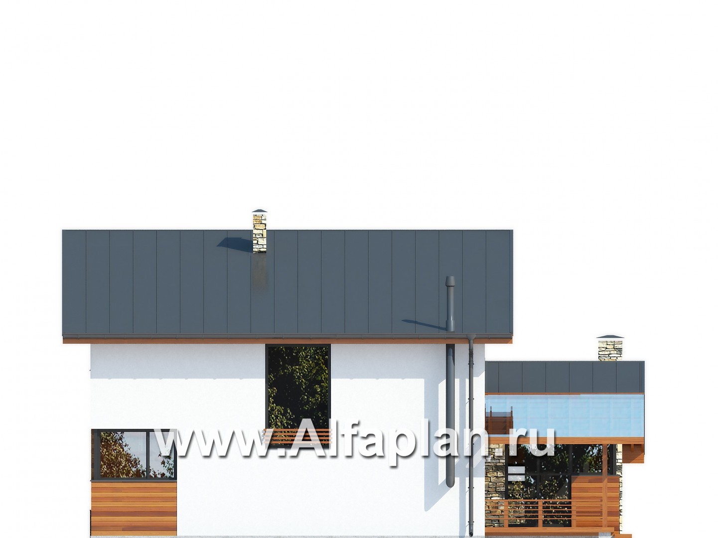 Проекты домов Альфаплан - Современный дом с односкатной кровлей - изображение фасада №2