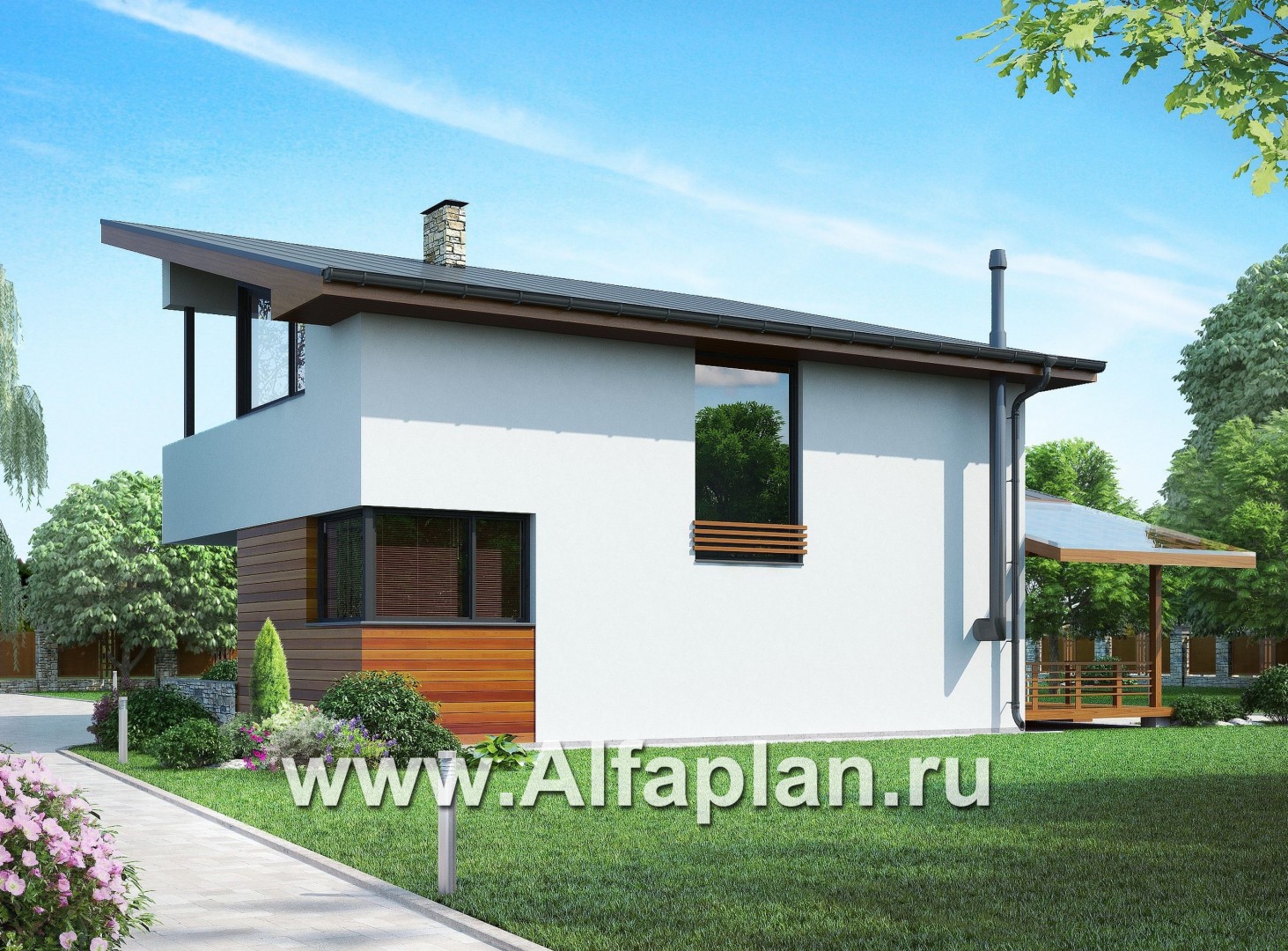 Проекты домов Альфаплан - Современный дом с односкатной кровлей - дополнительное изображение №1