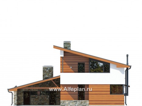 Проекты домов Альфаплан - Современный дом с односкатной кровлей - превью фасада №1