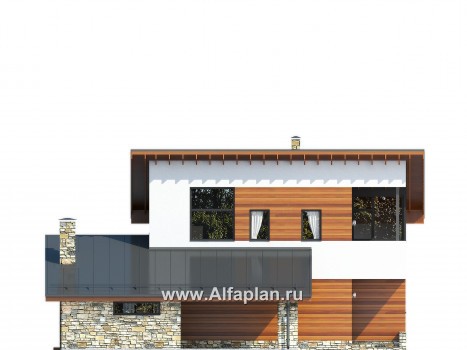 Проекты домов Альфаплан - Современный дом с односкатной кровлей - превью фасада №3