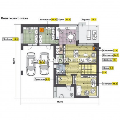 Проекты домов Альфаплан - Современный дом с односкатной кровлей - превью плана проекта №1
