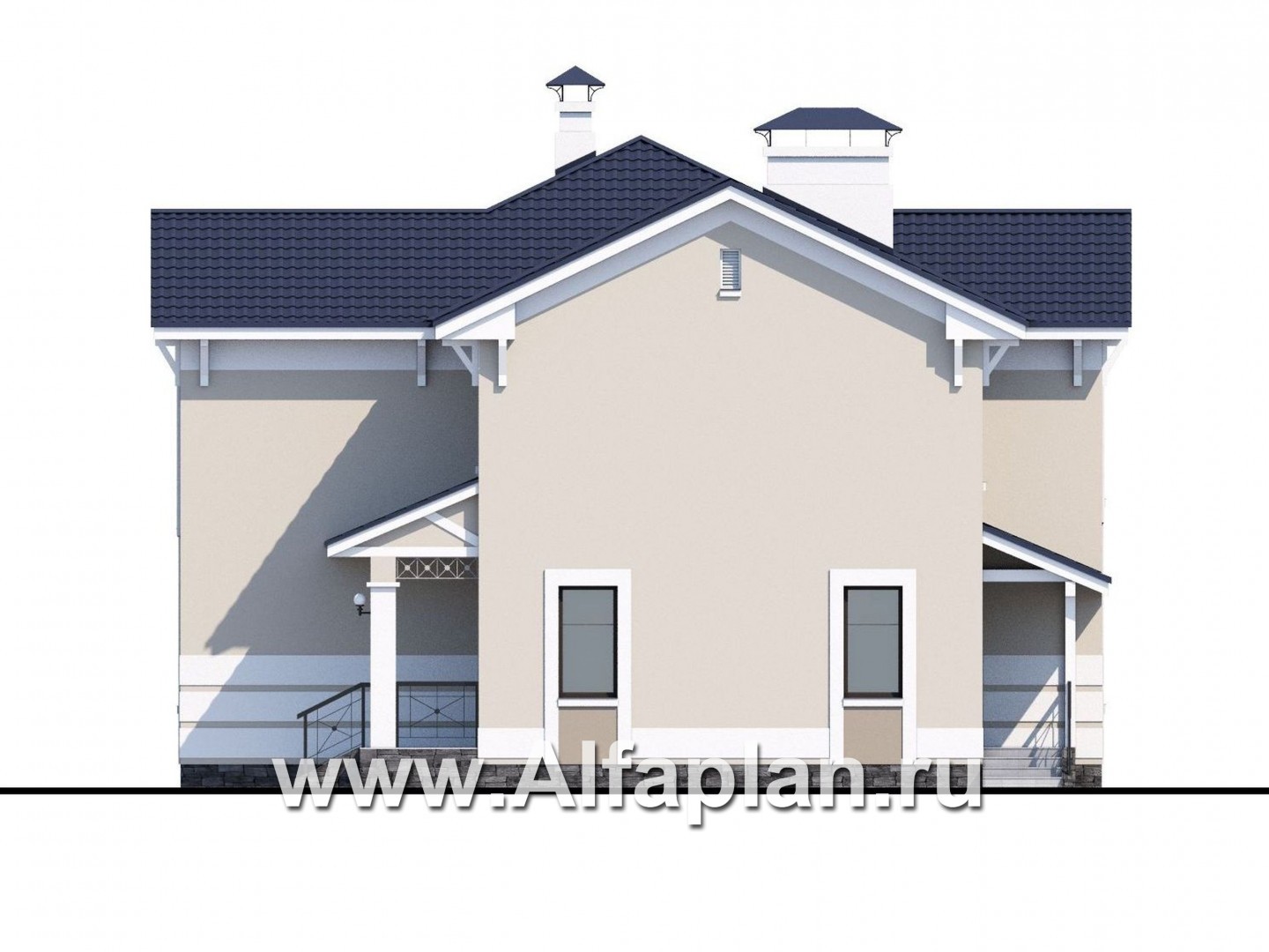 Проекты домов Альфаплан - «Патриций» - комфортабельный коттедж с большой верандой и террасой - изображение фасада №2