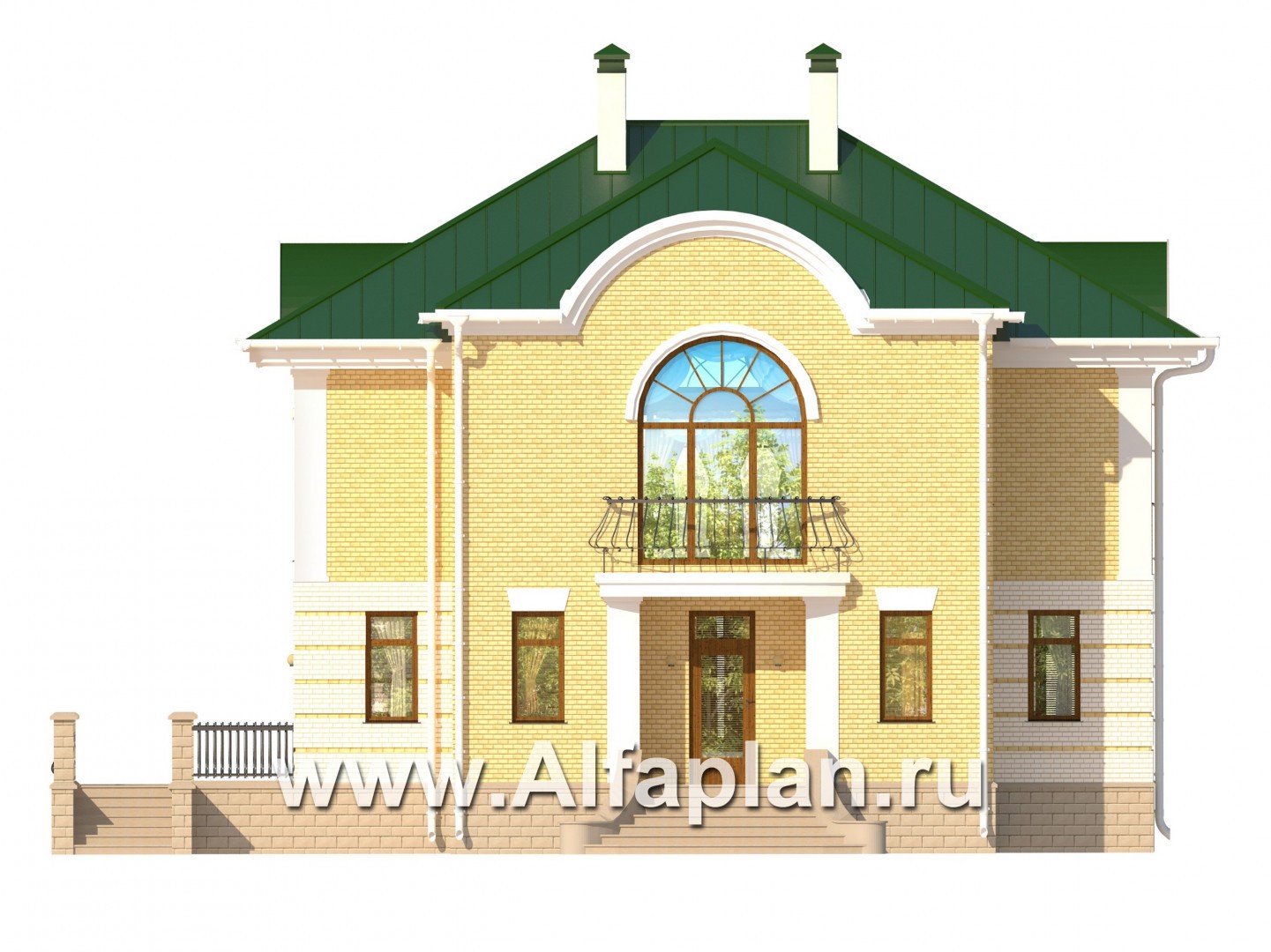 Проекты домов Альфаплан - Респектабельный коттедж с бассейном и террасой - изображение фасада №1