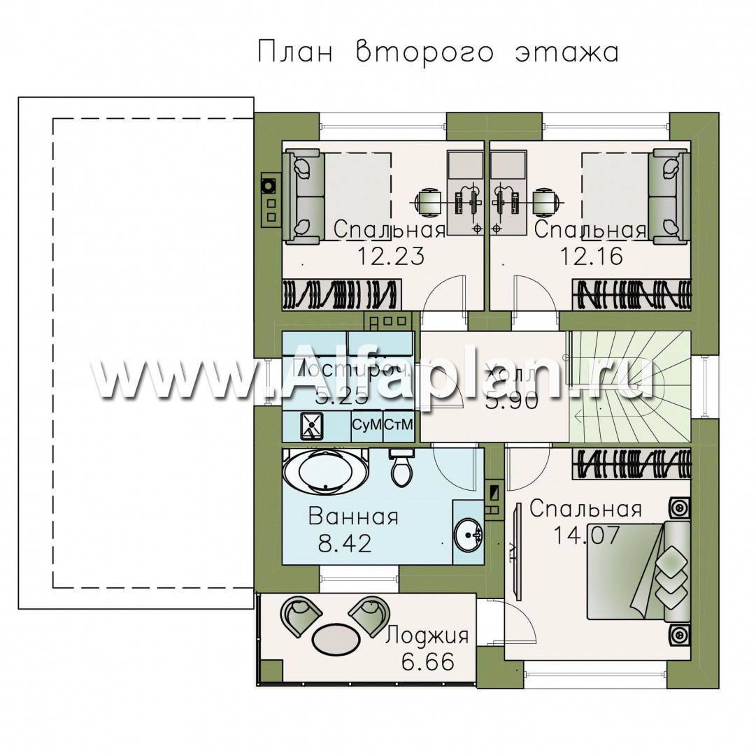 Проекты домов Альфаплан - «Эволюция» - удобный современный коттедж - изображение плана проекта №2