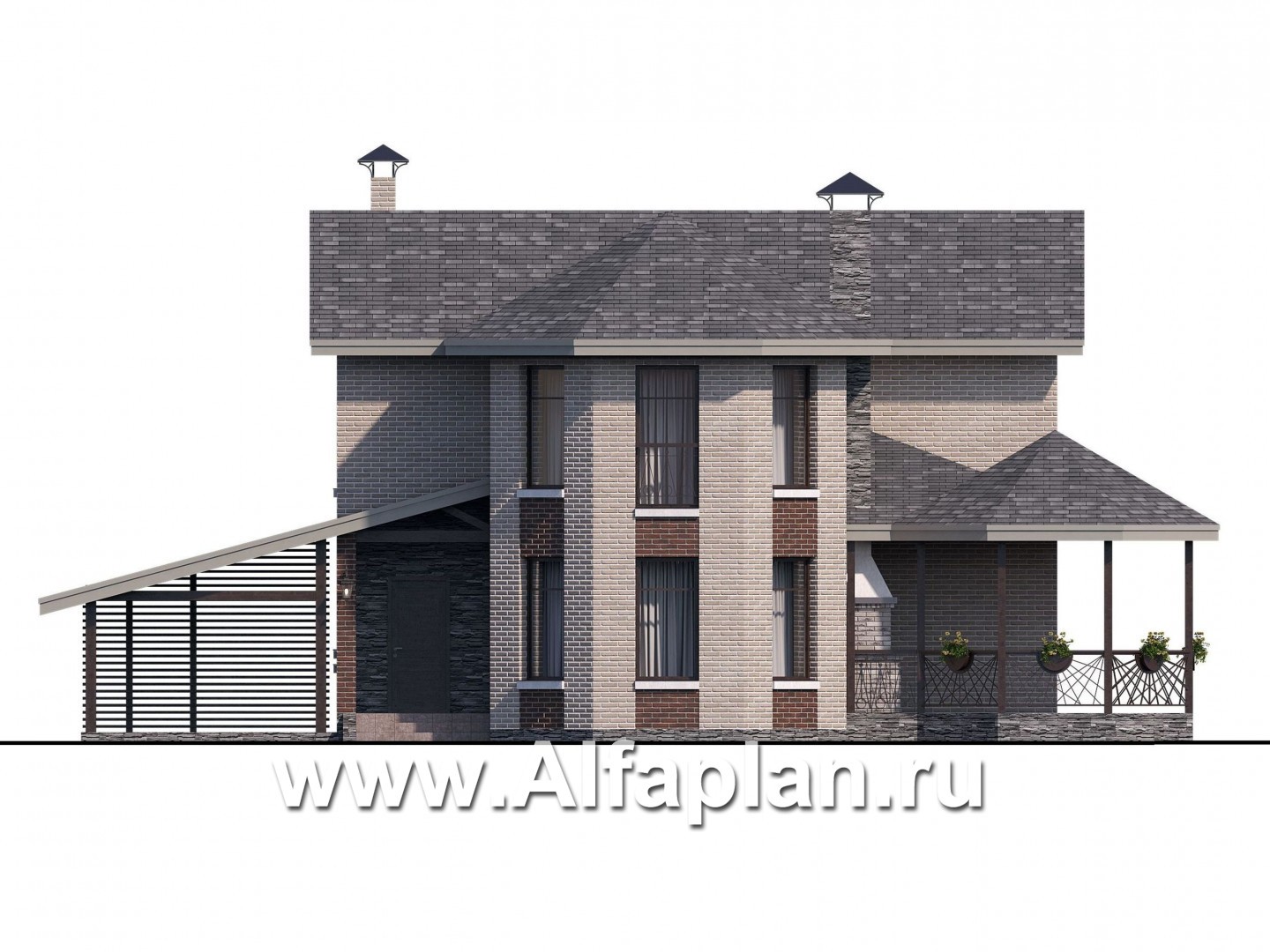 Проекты домов Альфаплан - Двухэтажный дом с эркером - изображение фасада №1