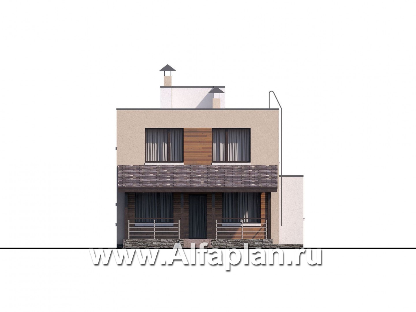 «Рациональ» - проект двухэтажного дома, в современном стиле, с плоской кровлей - фасад дома